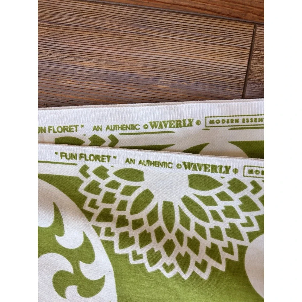 Waverly FUN FLORET MCM Floral Scroll Green Cotton Drapery Upho Fabric 56w X 6yds